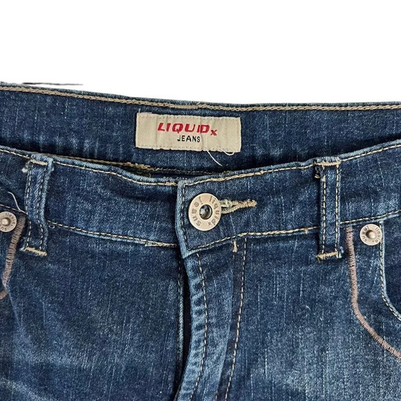 Liquid x Y2K Juniors Jeans Size 9 Flared Len Corduroy Patchwork Embellished Blue - Picture 9 of 11